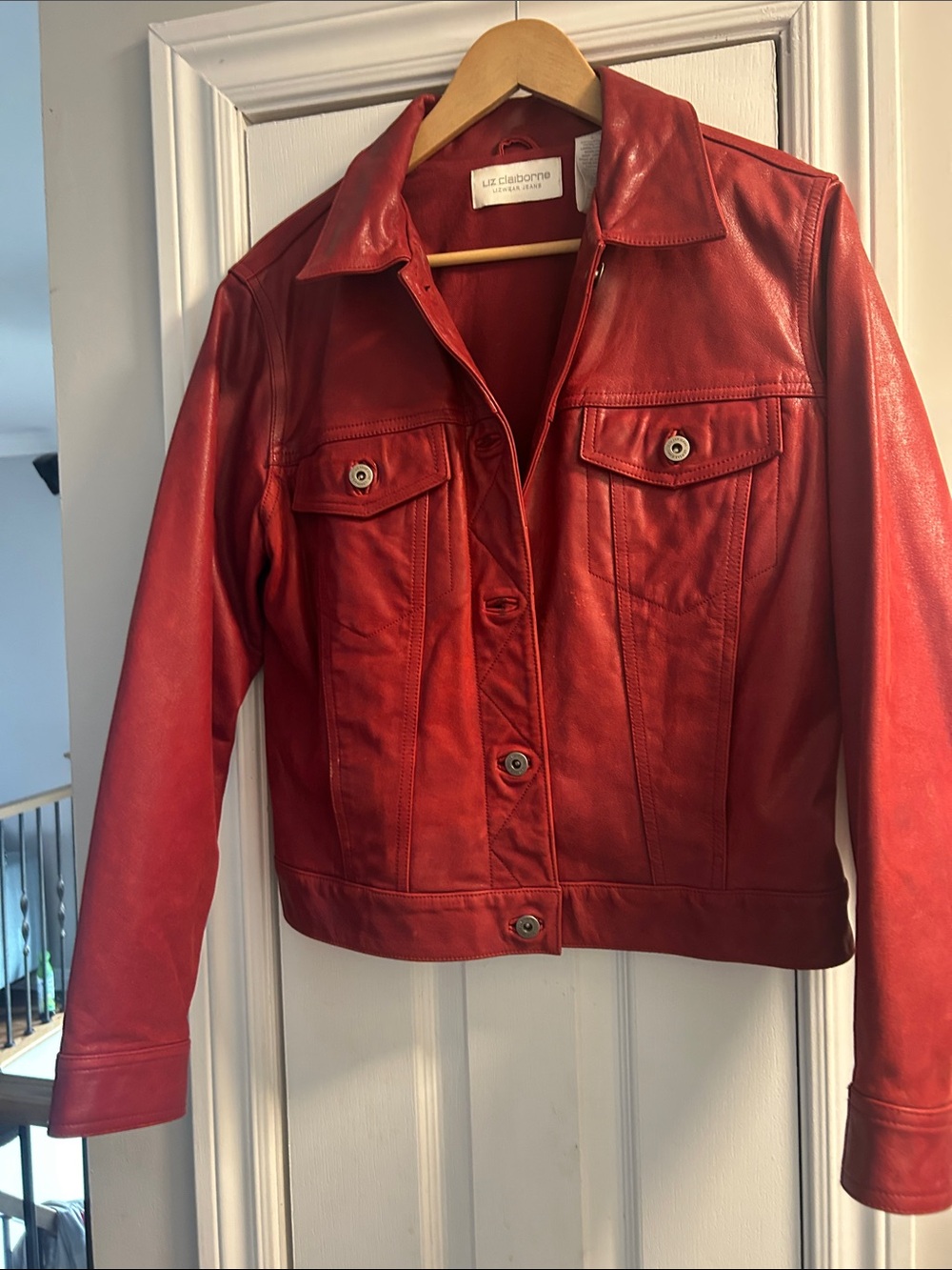 Liz Claiborne Red Leather Button-Front Jacket